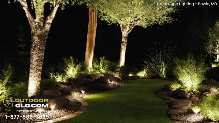 Outdoor lighting on a backyard with trees
