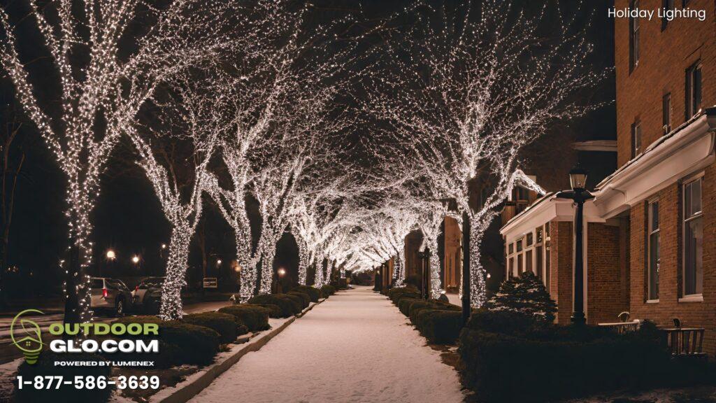 White Christmas lights on the street