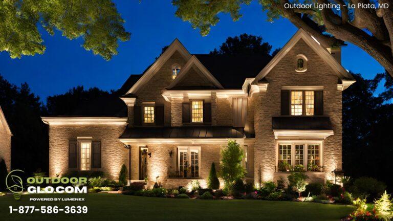 Traditional american home with outdoor and landscape lighting