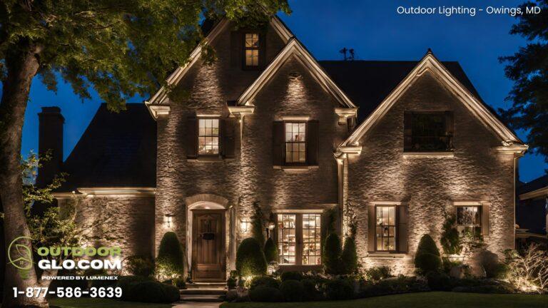 A big and beautiful american home with landscape lighting